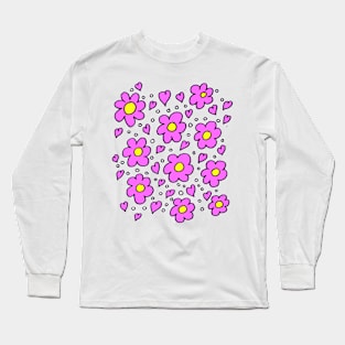 Hearts and Daisies Pink Long Sleeve T-Shirt